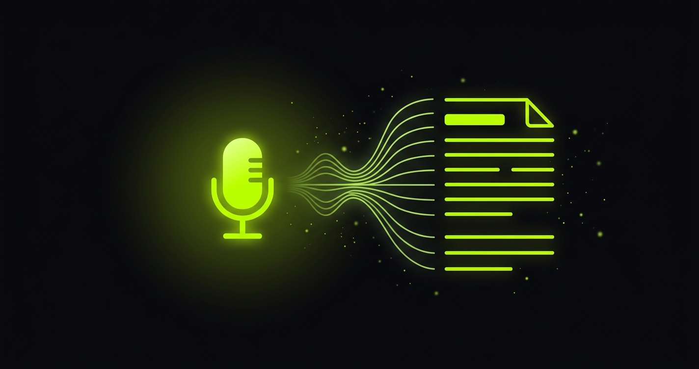 Mikrofon-Icon mit Soundwellen die sich in ein Dokument verwandeln